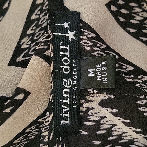 3/$30 VTG LIVING DOLL Zigzag Chevron  Balloon Elbow Sleeve Chiffon Blouse - Picture 6 of 6